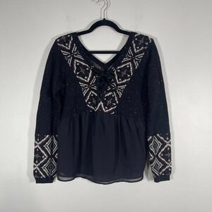 Abercrombie & Fitch Babydoll Sweater Womens Large Blk Fair Isle Whimsigoth Fairy